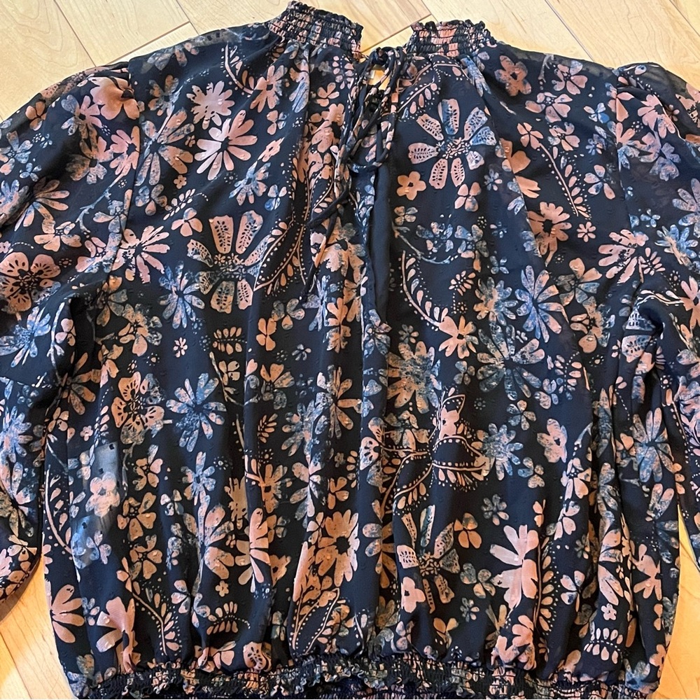 Free People Clarissa Printed Blouse top in Midnight combo long sleeve small - Picture 6 of 9